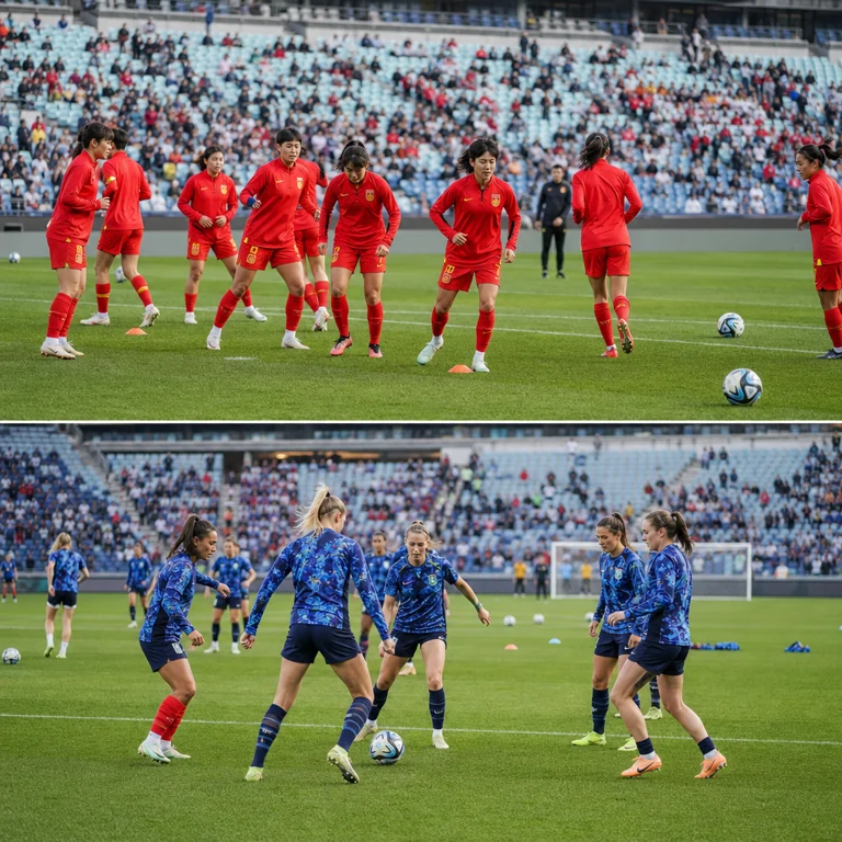 U20女足世界杯赛前两队球员进行战术准备
